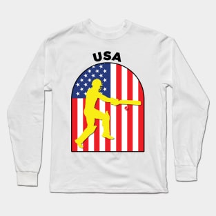 USA Cricket Batsman USA Flag Long Sleeve T-Shirt